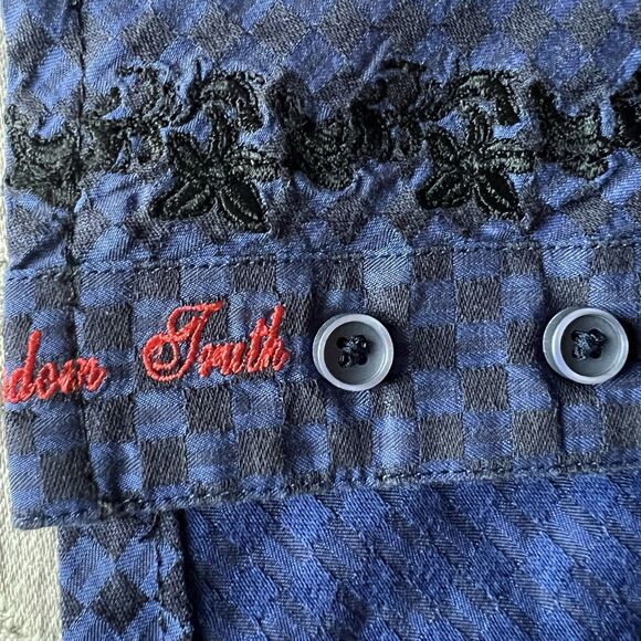 Robert Graham Blue & Black Check Button-Down Shirt Men’s 2XLB Flip Cuff Designer - Picture 11 of 16